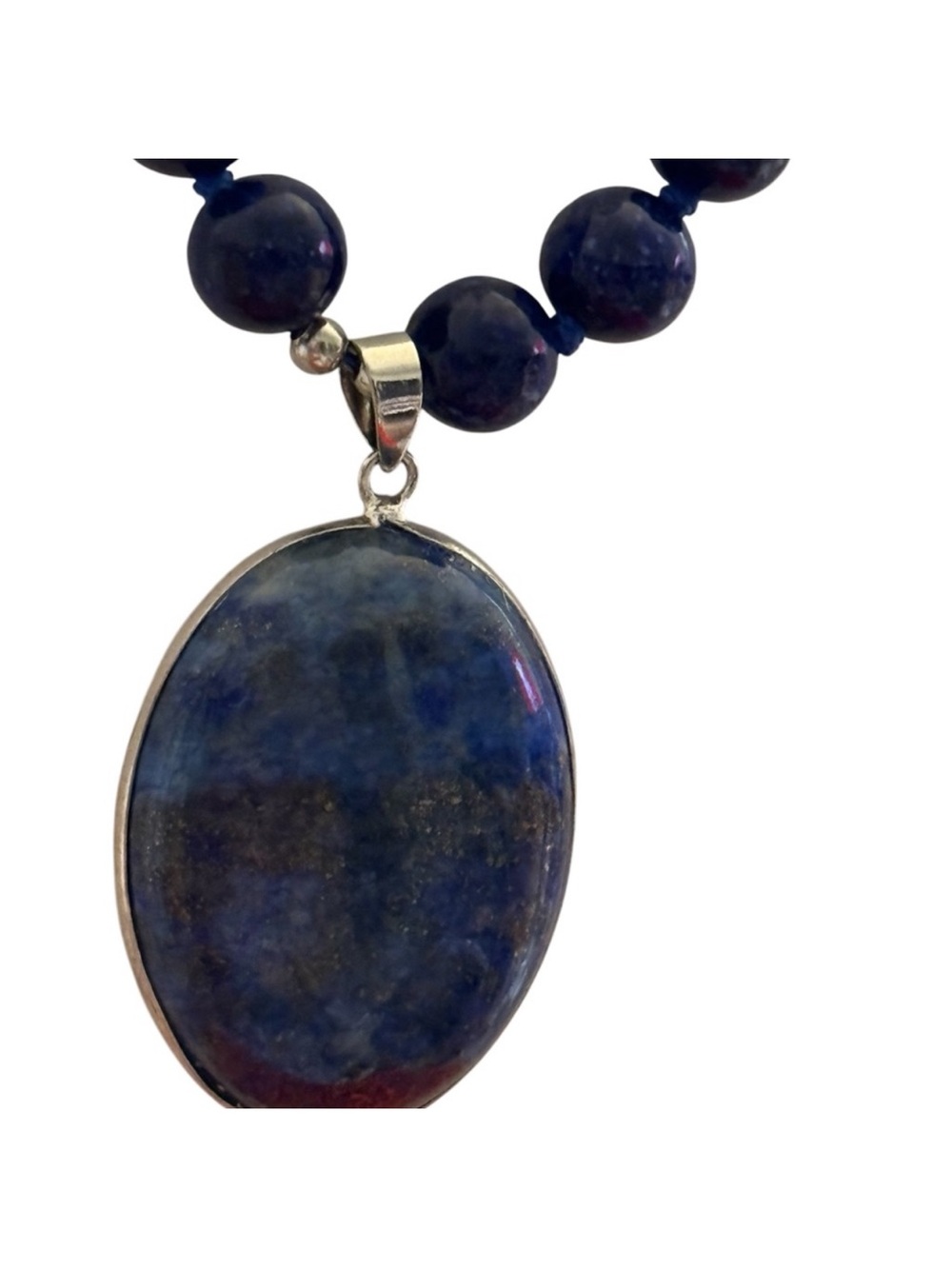 Handcrafted Genuine Lapis Lazuli Oval Pendant Sterling Silver Necklace